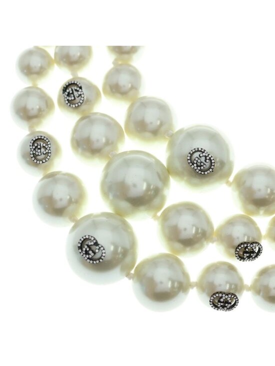 Gucci Jewelry - Gucci Pearl Necklace Triple Strand With Closure Interlocking Color Stone Faux